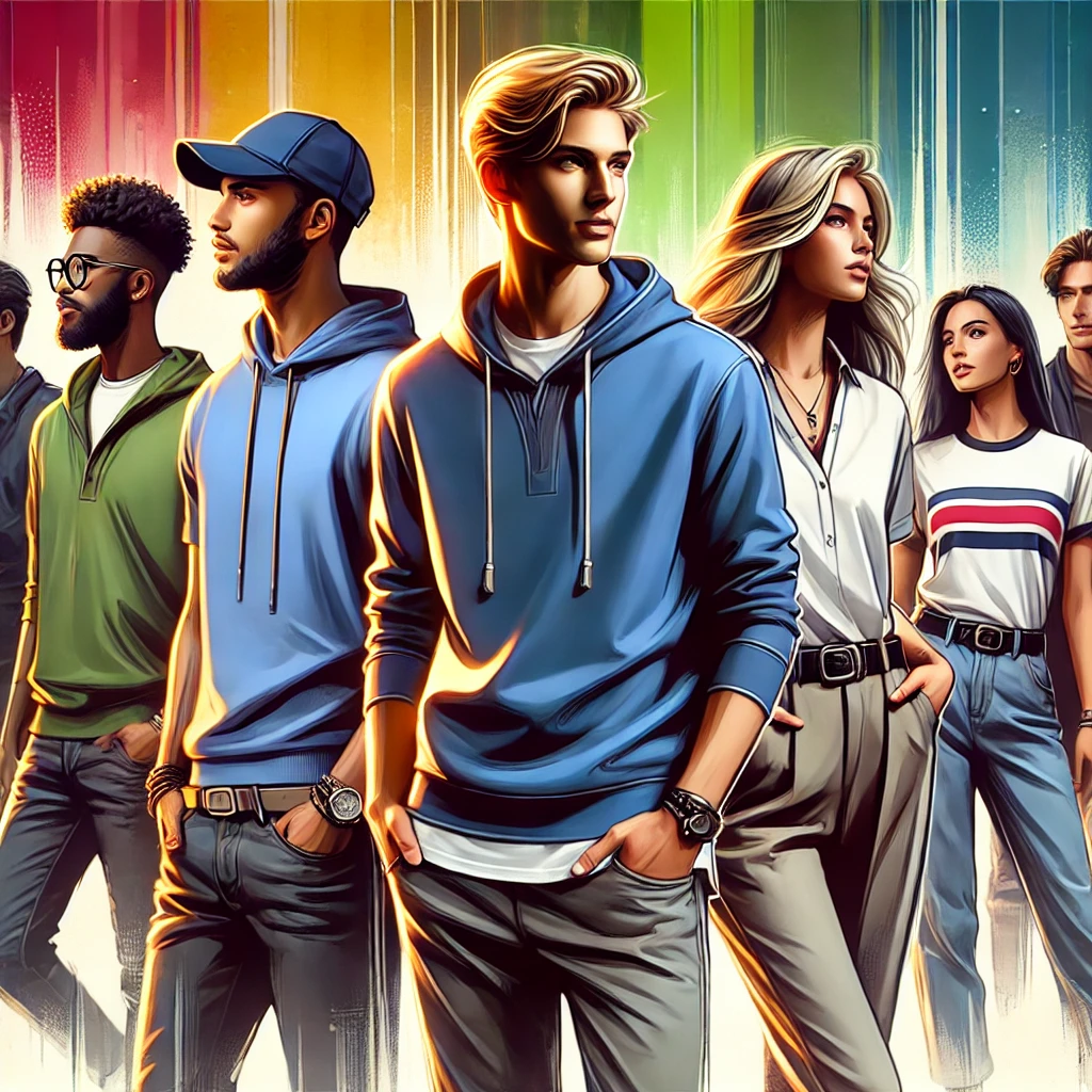 DALL·E 2025-03-05 14.53.07 - A dynamic and vibrant digital painting featuring a diverse group of people wearing casual clothing such as t-shirts, polos, and sweatshirts. The indiv